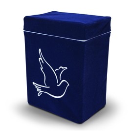 Velvet Urn Bag with TSA Approved Cremation Container | Holds Cremated Ashes of Human Adult | For Use in a Niche or Ground Burial | Fits the Crowne Burial Urn Vault (Navy with Dove)