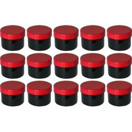 15 Ointment Containers, Cream Jars, Flat Black, 35 ml Content with Red Lids, Made in Germany