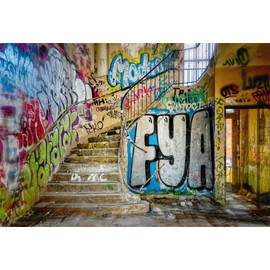 Renaiss 2.2 x 1.5 m Urban Street Graffiti Wall Photography Background Retro Abandoned School Building Photo Background Student Children Adults Portrait Shooting Vinyl Photo Studio Props