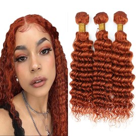 QEUOPE Loose Ginger Orange Deep Wave Bundles Color 350 Human Hair Bundles Orange Deep Curly Bundles Human Hair Double Weft Brazilian Remy Hair Wet and Wavy Bundles Silky and Soft 22 22 22 Inch