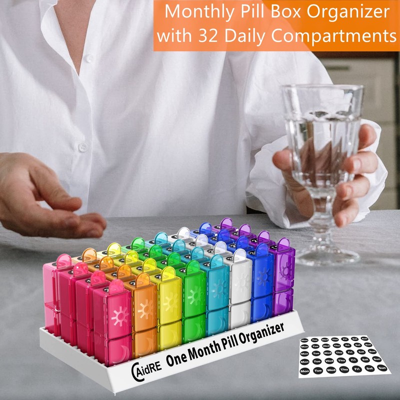 Monthly Pill Organizer, CAidRE 30 Day Pill Organizer 2 Times