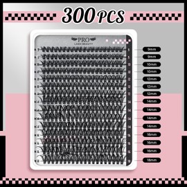 PRO DIY Lash Extension Kit 300 Pcs Lash Clusters D Curl, Mix Eyelash Clusters Individual Lashes Kit Lash Bond And Seal Lash Remover Eyelash Brush Lash Tweezer Self Apply At Home(40D-9-18mix Kit)