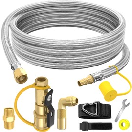 NQN 12FT Propane Quick Connect Hose for RV to Gas Grill, RV Quick Connect Propane Hose with 1/4" Safety Shutoff Valve, Female Quick Disconnect with Elbow Adapter for Blackstone 17"/22" Griddle