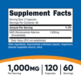 Nutricost NAD+ Supplement 1,000mg per Serving,120 Capsules (Nicotinamide Adenine Dinucleotide) - 60 Servings, Gluten-Free, Vegan