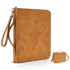 Bible Cover Case for Women, PU Leather Bible Carrier with Handle, Shoulder Strip & Zippered Pocket, Waterproof Brown Bible Bags for Standard Size and Bible Accessories, Gift for Women Men
