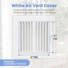 6 x 6 Inch [Duct Opening] Air Vent Covers for Wall or Ceiling - High Airflow 2 Way Steel Ventilation - Adjustable Wall/Ceiling Register, 7-3/4 Inch x 7-3/4 Inch [Overall Dimensions]