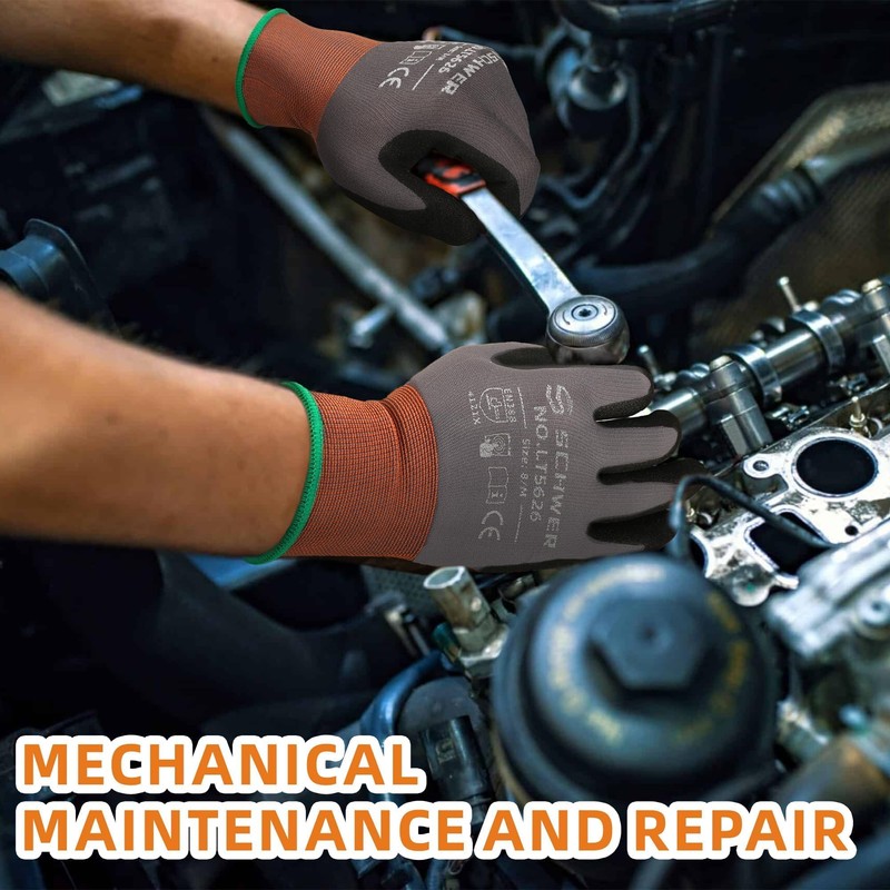 Schwer 6 Pairs Safety Work Gloves with Sandy Nitrile Coating