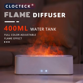 ClocTeck Flame Diffuser for Essential Oils, 380ml Large Fire Humidifier for Desk, Full-Color Adjustable, 28dB Quiet, Cool Mist
