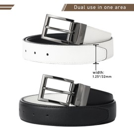 Monopa Reversible Leather Belt for Women - Two Color-in-One Belt for Jeans Dress Women Men Belt with Rotated Buckle(White/Black with Gun Color Buckle 51in(130cm))