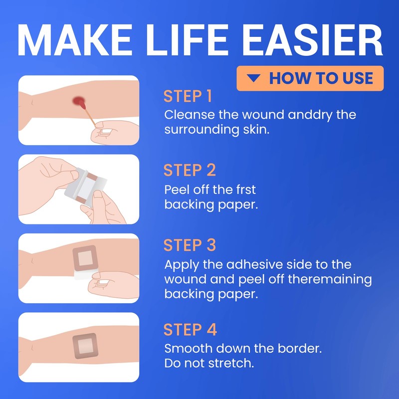 Large Waterproof Bandages 2x2 Silicone Foam Dressing for Sensitive Skin