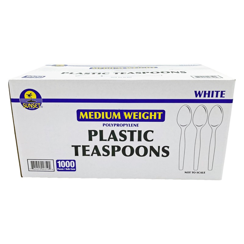 Sunset Medium Weight Bulk White Plastic Teaspoons, 1000 pieces