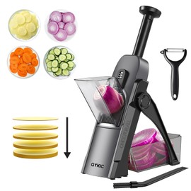QYKIC Safe Mandoline Slicer, Potato Clips Vegetable Food Cutter, Thickness Adjustable for Cucumber Onion Lemon with Vegetable Peeler (Only Slicer) Black