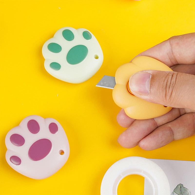 Ruksifg 6pcs Mini Box Cutters Cat Paw Shaped Retractable Mini