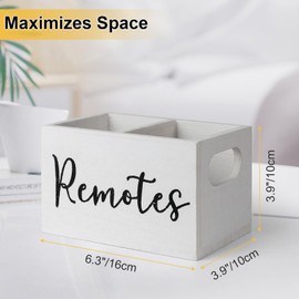 VACONICO Remote Control Holder for Table, Wooden TV Remote Holder, Remote Box Storage Organizer, Remote Caddy for Bedside, Couch- White (2 Compartments)