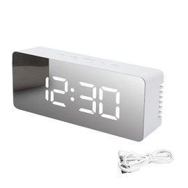ThreeH LED Mirror Desk Clock with Snooze Function Temperature Display Digital Alarm Clock for Bedroom Home Decoration White
