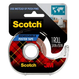 Scotch-Mount Removable Poster Tape, 3/4" x 150" (12.5 ft), Clear, Comes with Convenient Dispenser, Double-Sided Adhesive Bonds on Contact, Mounts Posters, Photos, Cards & Other Items (109S)
