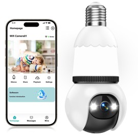 Hawkray WiFi Light Bulb Security Camera Wireless Outdoor Indoor-2.4&5GHz Dual Band WiFi, 2K Full-Color Night Vision, 360° Pan-Tilt, Motion Detection, Two-Way Audio, Siren Alarm