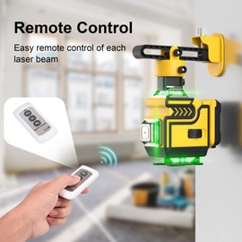Kuzinoy 4x360 Laser Level Self Leveling Laser, with Remote Controller 16 Lines 4D Green Cross Line Laser Tool for Construction and Picture Hanging, DIY or Professional Job Site