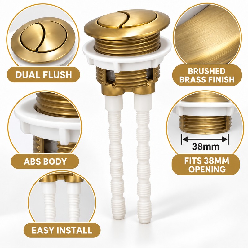 38mm Brushed Gold Dual Flush Toilet Cistern Button – ABS
