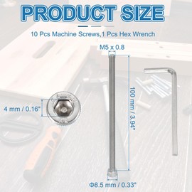 PATIKIL 10 Pcs M5 x 100mm Hex Socket Head Cap Screws Bolts, 304 Stainless Steel Socket Drive Machine Screws with Hex Wrench, Full Threads