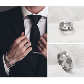 NUNCAD 8mm Silver Stainless Steel Promise Ring for Men Love Couple Rings A Pair Wedding Ring Size T 1/2