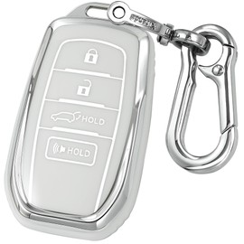 Kirsnda Key fob Cover with Metal Buckle Compatible with Toyota Venza Camry Highlander Prius Corolla Tundra Hilux Fortunerect Smart Remote Key,TPU Protection Key Case 4 Buttons,White