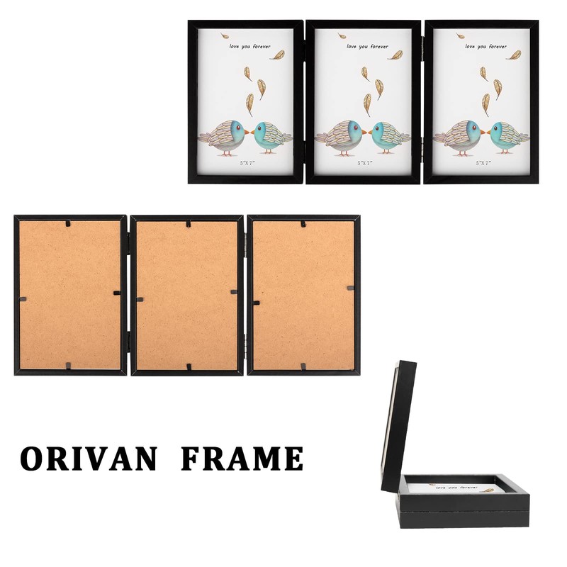 ORIVAN 5x7 Triple Picture Frame Hinged 3 Photos Folding Photo