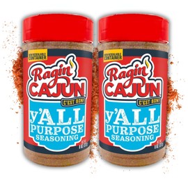 Ragin' Cajun y'ALL PURPOSE Seasoning - 8 oz Shaker - Pack of 2, Low Sodium, No MSG - Mild Louisiana Cajun Spice for Meats, Seafood & Veggies