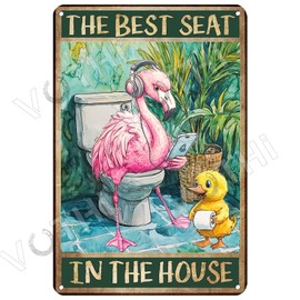 VOTHI Funny Flamingo Signs Bathroom Decoration Metal Sign;The Best Seat In The House;Restroom Decor And Farm Decor Flamingo Lovers Wall Decor 8X12 In