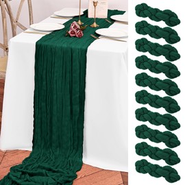 Teruntrue 10 Pack Green Table Runners, Cheesecloth Table Runners, 10 Feet Long Boho Table Runner, Gauze Table Runner for Birthday Party Festival Wedding Decoration (Green)