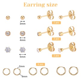 Yuunheg 6PCS Ear Piercing Kit, Easy and Safe Self Ear Piercing Gun Kit with Gold Studs Earrings and Lodine Cotton Swabs, Disposable Self Piercer Tool with 6 Pairs Starter Earrings for Home Use