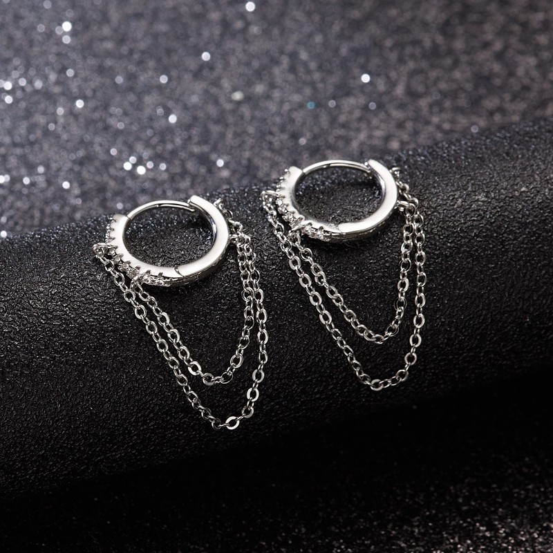Small Huggie Hoop Earrings for Women Tassel Chain Hoop Dangle