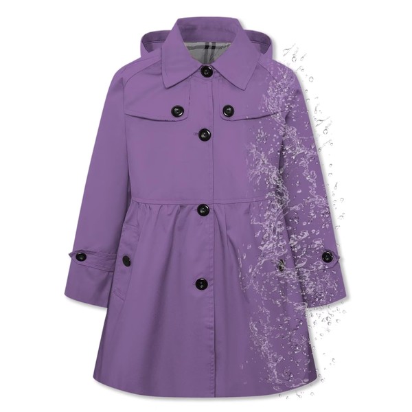 Betusline Girls Rain Jackets Lightweight Waterproof Hooded Trench Coat Windbreaker
