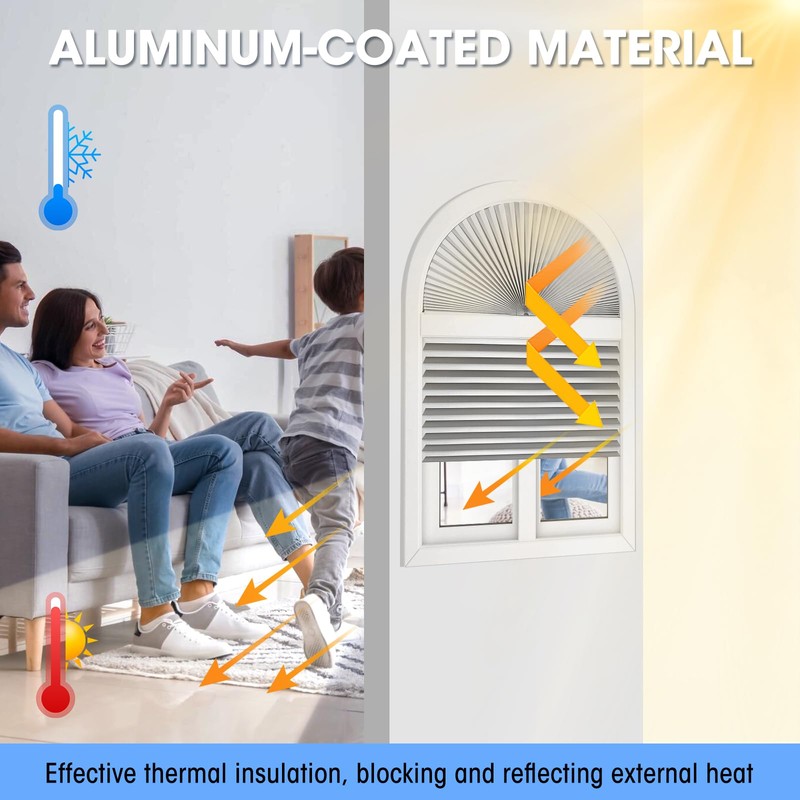 Arch Window Light Fully Blocking Pleated Shade Blinds for semi-Circle