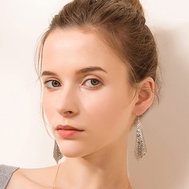 Lightweight Sequin Dangle Earrings Metal Mesh Grid Tassel Drop Earrings Colorful Sequin Earrings for Women Disco Party Bar (Gold)