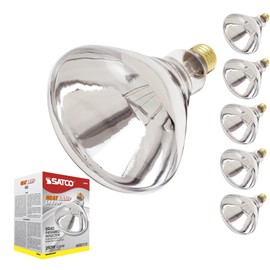 Satco 250W R40 Heat Lamp Bulb – Clear Finish, Incandescent Reflector, Medium E26 Base, 2700K Warm White, 120V, Dimmable, 6000 Hour Life – CSAus Listed (6 Pack)