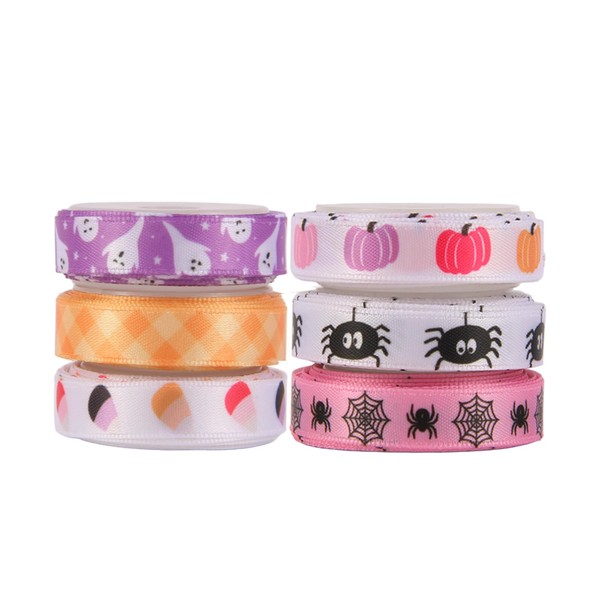 6 Rolls Halloween Grosgrain Ribbons, 1cm x 25m Happy Halloween