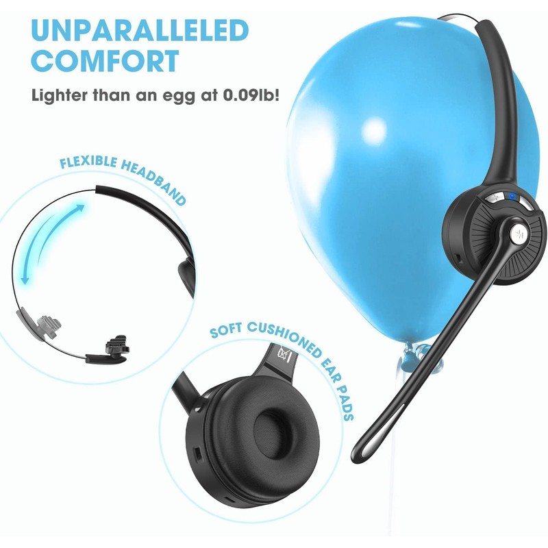 Bluetooth Headset with Microphone, Noise Canceling Wireless On Ear Headphones,