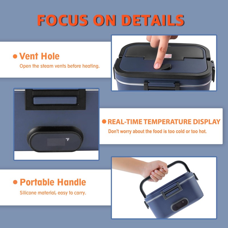 Kimfead Electric Lunch Box for Adults with Temperature Display 80W
