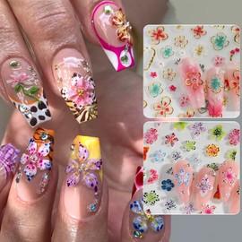 CharmeFleur Blumen Nagelstickers für Nagelkunst, 5D Relief Hibiskus Nagel-Aufkleber Rosa Weiß Lilie Hibiskus Tropische Blumen Sommer Frühlings Blumen Nagelkunst Zubehör