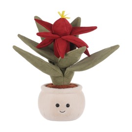 Apricot Lamb Flower Plant Red Vriesea Bromeliad Plant Plush Toys for Children, Soft Cute Cuddly Toy for Baby Girls and Boys, Fluffy Flower Plant with Chinese Happiness, Green, 31 cm