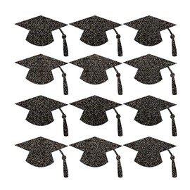 12 Black Glitter Cap Die Cuts // Jumbo Graduation Cap Confetti // 2024 // Party Decorations High School or College Grad // 12 pieces // 4 inches