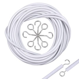 Disino Curtain Wire Rope Set, Curtain Wire 5 m Curtain Ropes, White Curtain Wire with 10 Eyelets and 10 Pieces Hooks for Curtain Rods