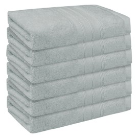 HMETOL Striped Cotton Bath Washcloths, Absorbent Face Towels, Face and Body Wash Cloth Towels for Hotels, Spa 14" x 14" 6 Pack Light Grey