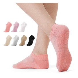 Saniripple 7 pairs Pilates Socks with Grips for Women Yoga Ankle Non Slip Barre Hospital Socks Gym Workout blackwhitegraypinkpurplebeigelightbrown