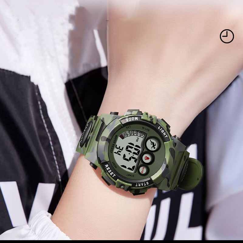 Camouflage Green Kids Watch 7 Colors LED 50M Waterproof Digital