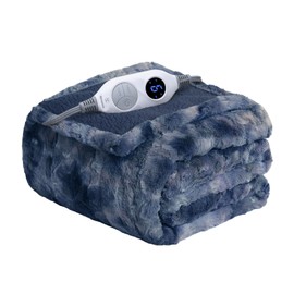 Westinghouse Electric Heated Throw Blanket, Faux Fur with 6 Heating Levels & Auto Off, Soft Cozy Sherpa Washable Blanket (50" x 60", Indigo)