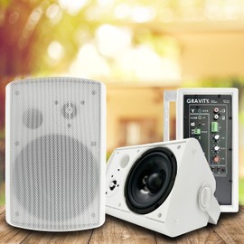 Gravity GWS560P 6.5'' Wireless BT Indoor/Outdoor/Patio Speakers - Pro-Active, Wall Mountable, 150W MAX / 75W RMS w/ 2-Way Full Range Stereo, Built-in Digital Sound Amplifier, Pair, White Color