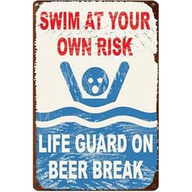 Schwimmbad Safety Sign, Pool Decorative Sign with Saying Schwimmen Auf Eigene Gefahr, Nostalgic Vintage Tin Sign, Outdoor Metal Hanging Warning Sign, Metal Tin Sign with Symbol Language (A)