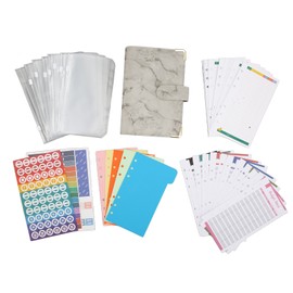 Budget Binder with Cash Envelopes PU Leather Marbling A6 Money Saving Binder for Cards Bills Gray